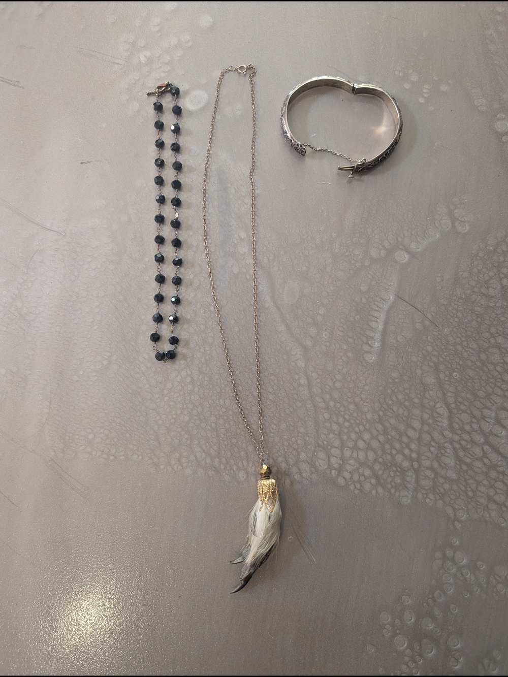 Catbird Grouse Foot Pendant Necklace Gold, Faceted Bead Choker, Antique Bracelet